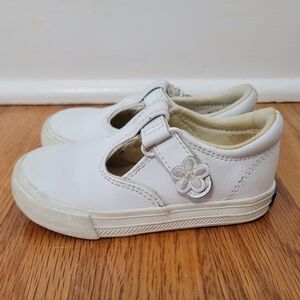 Keds Girls Daphne T-Strap Mary Jane Shoes Hook Loop White Leather Toddler Sz 7